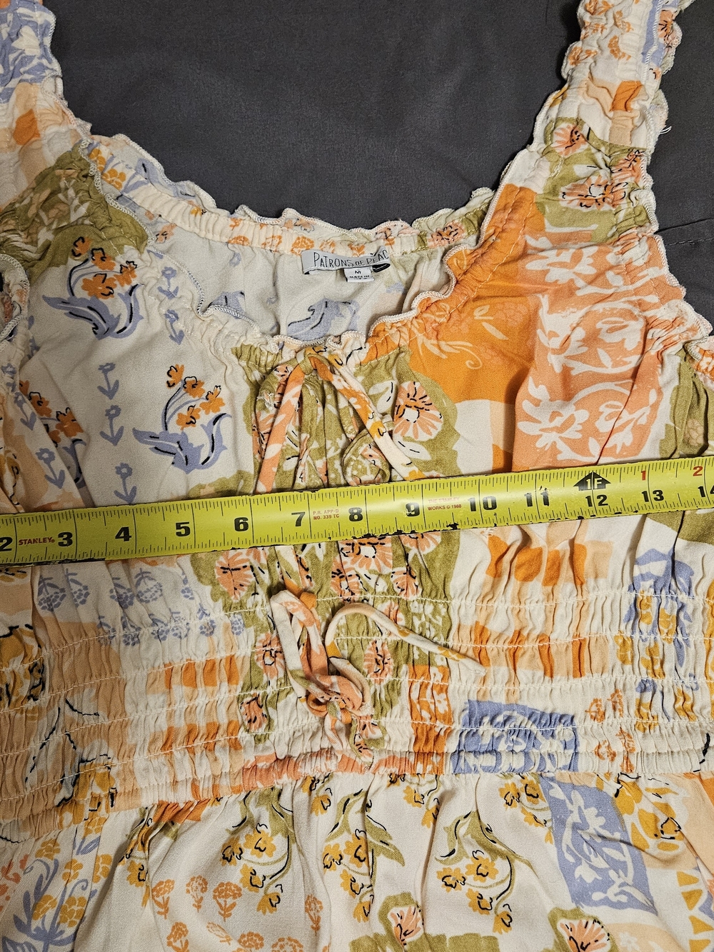 Patrons of Peace Patchwork Print Midi Dress with Smocked Bodice Festival Boho - Picture 6 of 8